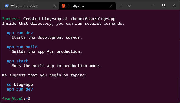 Create next app usage
